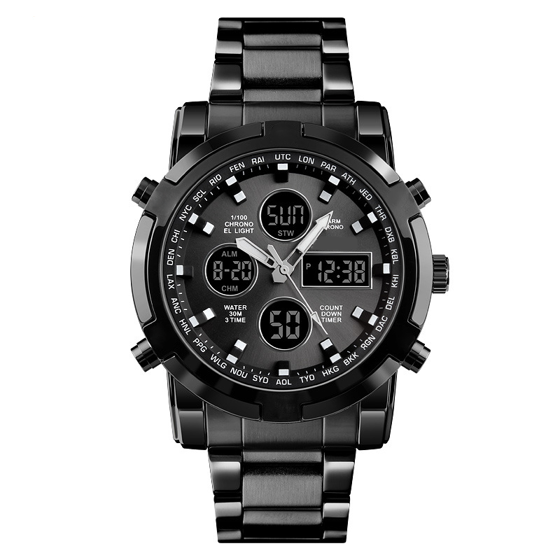 Men's Waterproof Wristwatch – Stainless Steel, Analog-Digital, Shock-Resistant, and Robust Design
