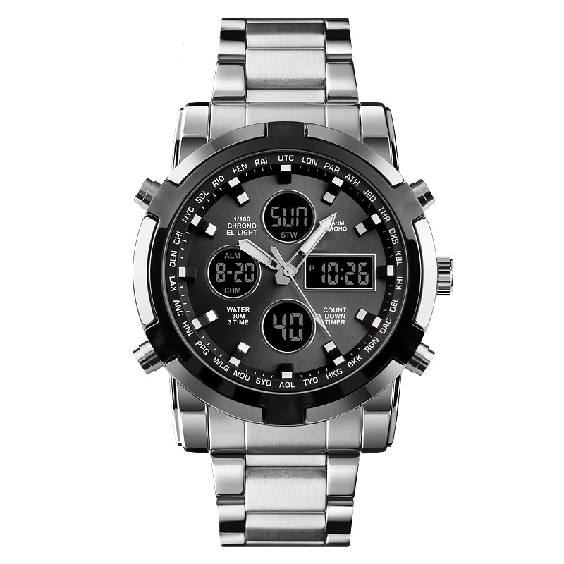 Men's Waterproof Wristwatch – Stainless Steel, Analog-Digital, Shock-Resistant, and Robust Design