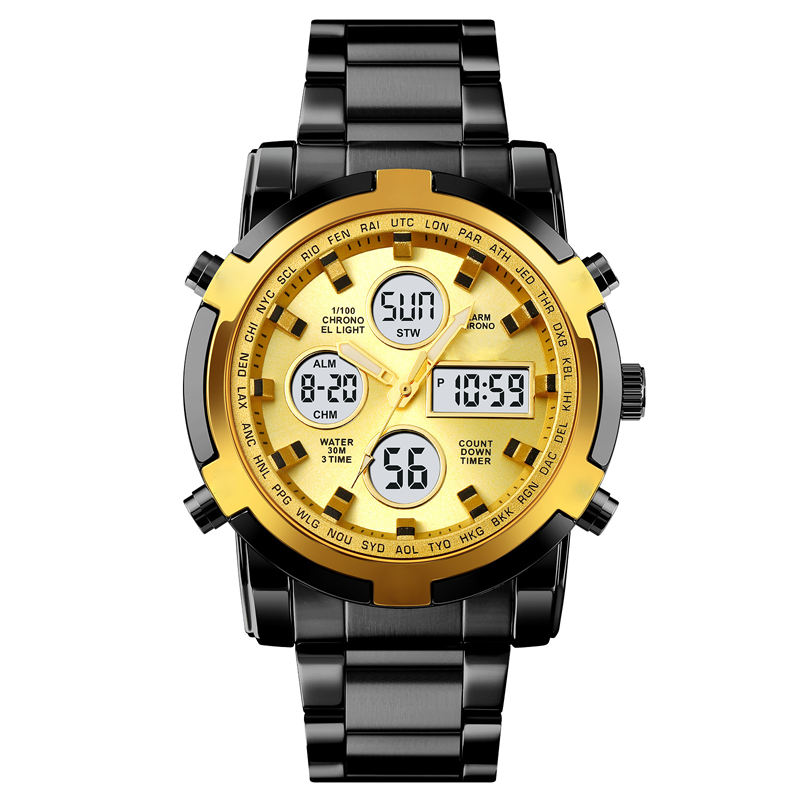 Men's Waterproof Wristwatch – Stainless Steel, Analog-Digital, Shock-Resistant, and Robust Design