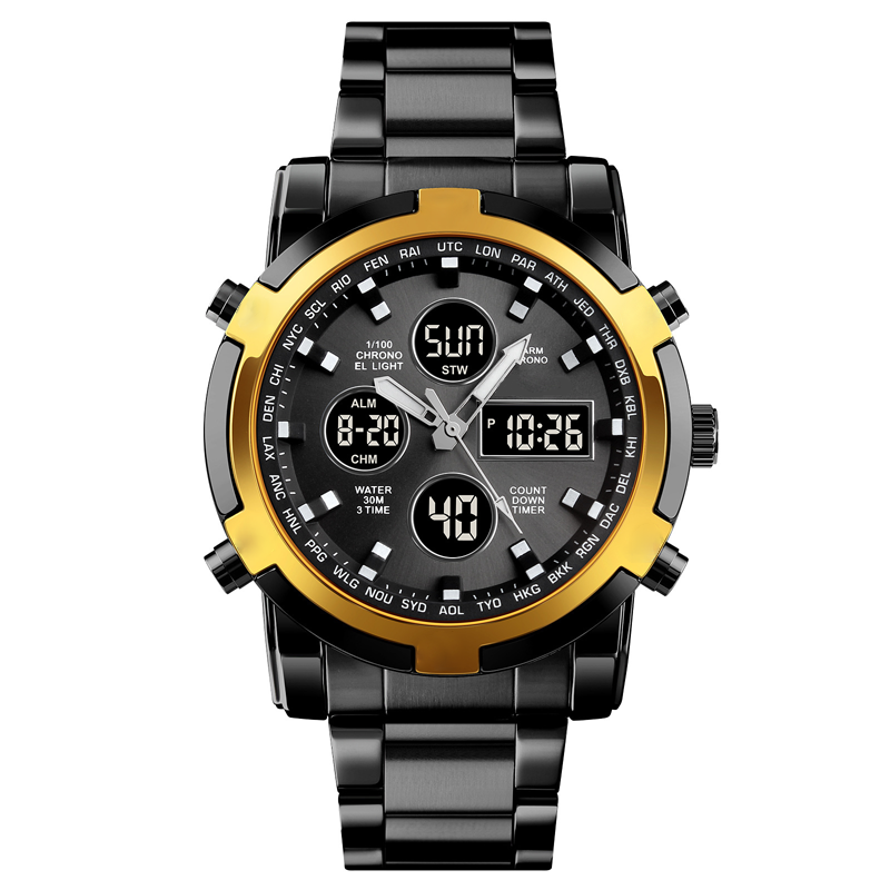Men's Waterproof Wristwatch – Stainless Steel, Analog-Digital, Shock-Resistant, and Robust Design