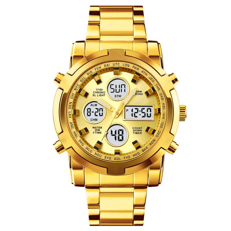 Men's Waterproof Wristwatch – Stainless Steel, Analog-Digital, Shock-Resistant, and Robust Design