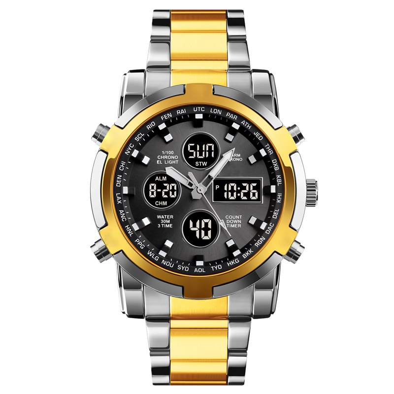 Men's Waterproof Wristwatch – Stainless Steel, Analog-Digital, Shock-Resistant, and Robust Design