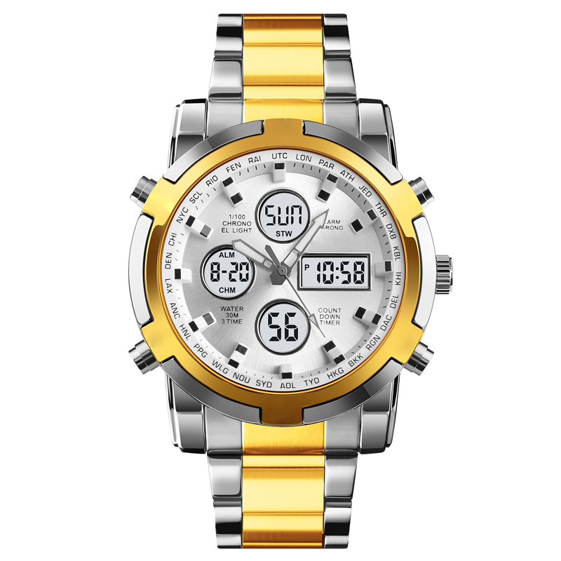 Men's Waterproof Wristwatch – Stainless Steel, Analog-Digital, Shock-Resistant, and Robust Design