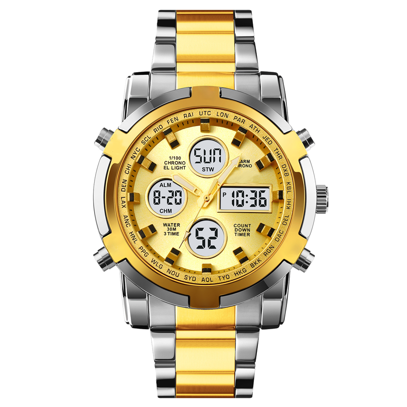 Men's Waterproof Wristwatch – Stainless Steel, Analog-Digital, Shock-Resistant, and Robust Design
