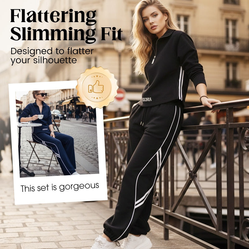 Women's leisure tracksuit set with half zip