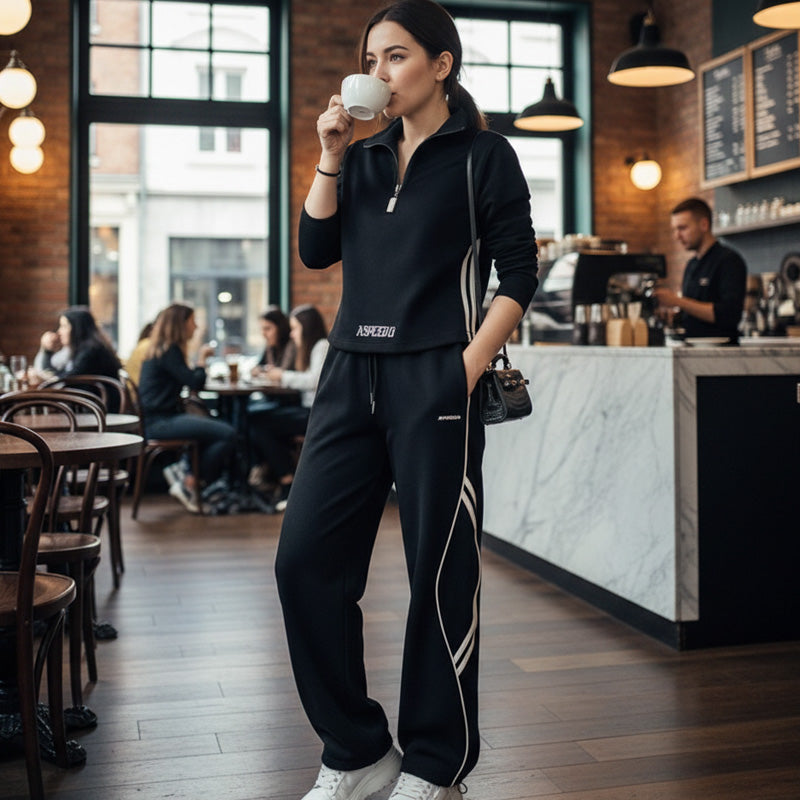 Women's leisure tracksuit set with half zip