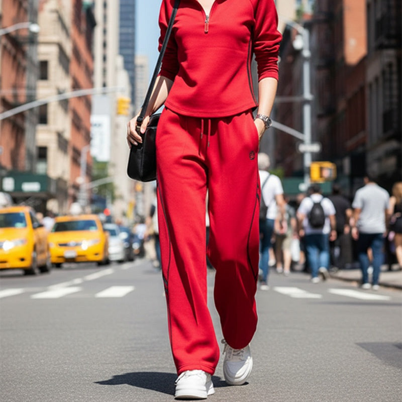 Women's leisure tracksuit set with half zip