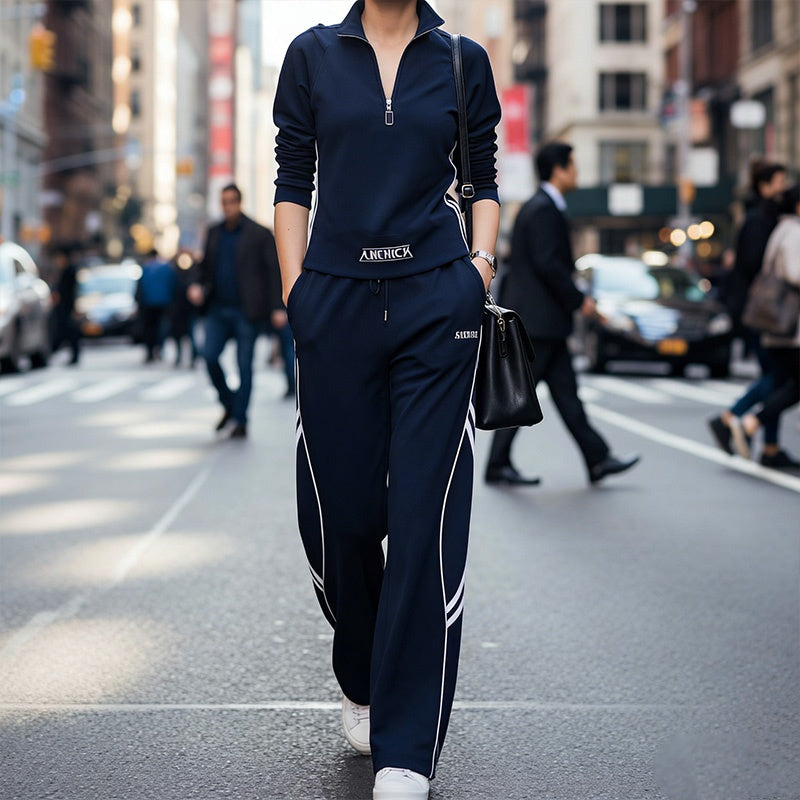 Women's leisure tracksuit set with half zip