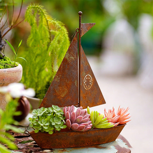 ⛵ 50% OFF NOW! 🌱 Rustic Sailboat Metal Planter – Handcrafted 🏡
