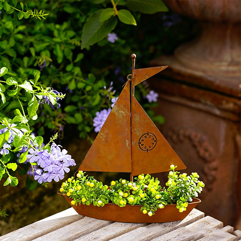 ⛵ 50% OFF NOW! 🌱 Rustic Sailboat Metal Planter – Handcrafted 🏡