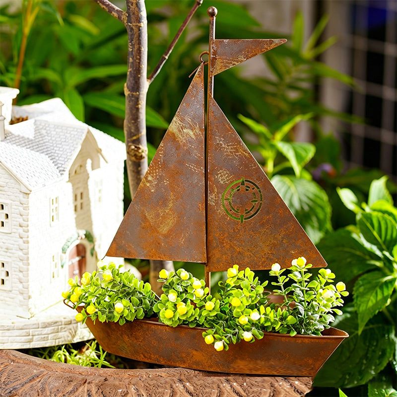 ⛵ 50% OFF NOW! 🌱 Rustic Sailboat Metal Planter – Handcrafted 🏡