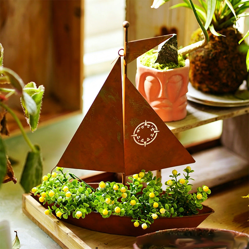 ⛵ 50% OFF NOW! 🌱 Rustic Sailboat Metal Planter – Handcrafted 🏡