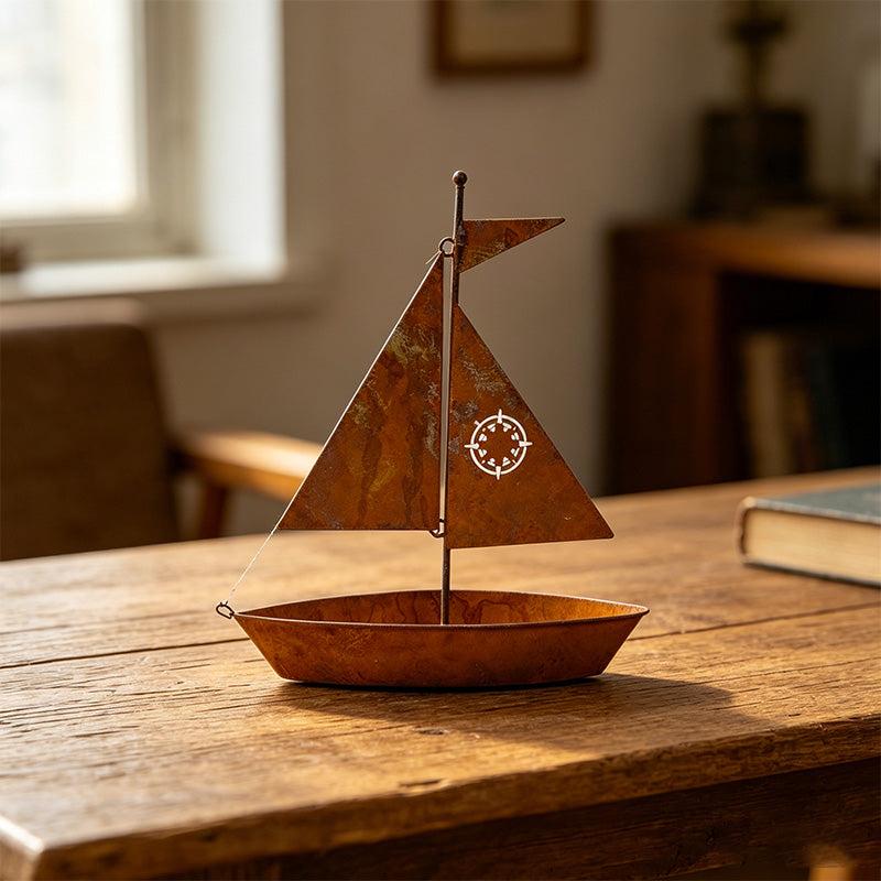 ⛵ 50% OFF NOW! 🌱 Rustic Sailboat Metal Planter – Handcrafted 🏡