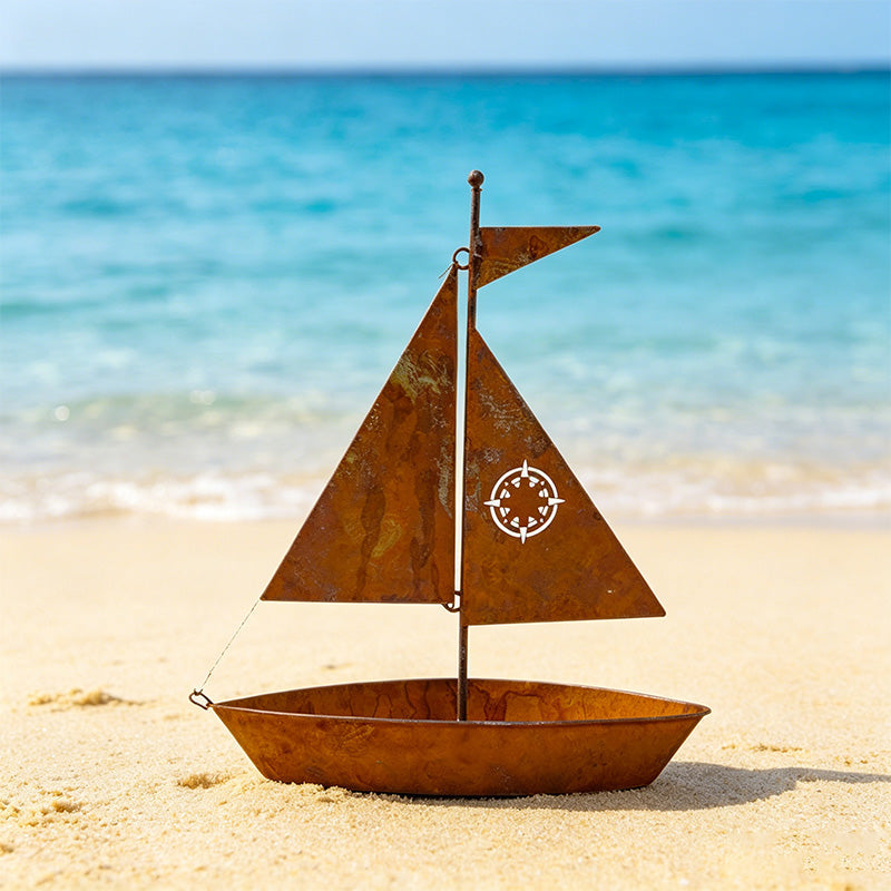 ⛵ 50% OFF NOW! 🌱 Rustic Sailboat Metal Planter – Handcrafted 🏡