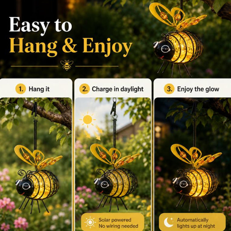 🐝 50% OFF NOW! ☀️ Solar-powered hanging car light – Cute bee design with heart-shaped wings – Perfect for the garden & car 🌸